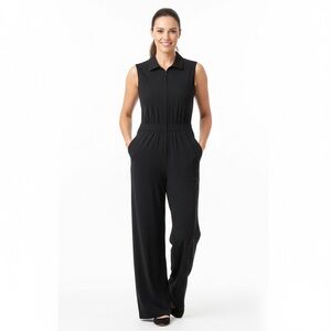 Athleta Jumpsuit Womens Size 4 Sleeveless‎ Collared Zip Front Wide Leg Pantsuit